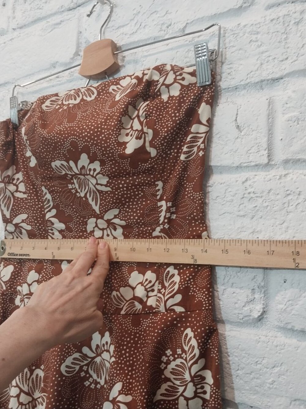 TABITHA Anthropologie Strapless Dress 6 S Brown Floral Fit Flare Cotton Lined - Picture 11 of 13